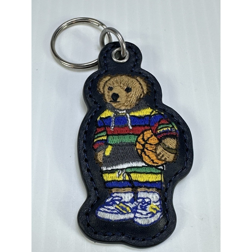 Polo Ralph Lauren BASKETBALL BEAR LEATHER Key Ring Keychain NAVY BLUE